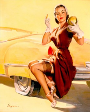 woman looking up Painting - Gil Elvgren pin up 08